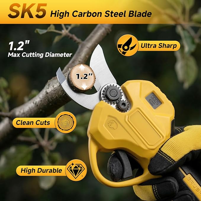 2-in-1 Electric Pruning Shears with Extension Pole Compatible with Dewalt 20V Max Battery(No Battery), Cordless Power Pruner with 15 FT Reach, 1.2" Cutting Diameter, LCD Display for Tree Trimming