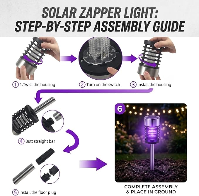 4Pack Solar Bug Zapper Outdoor Mosquito Repellent,Waterproof Mosquito Zapper for Outside,Mosquito Trap Used to Repel Gnat Small Flying Insect,Solar Fly Zapper Outdoor for Garden Patio