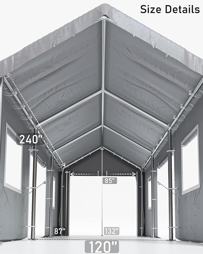 10X20 Heavy Duty Carport ，Car Ports with 180G Removable Side Walls, Portable Car Port Garage, Car Shelter All Weather - Grey