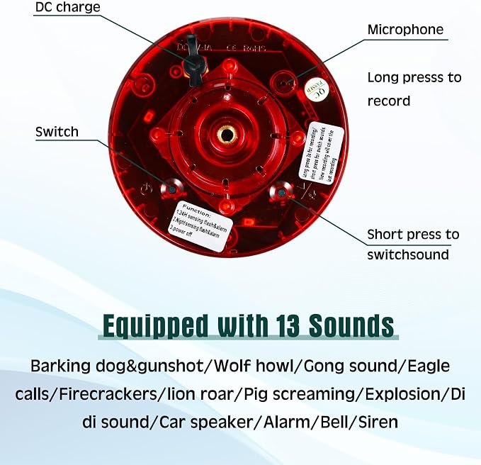 Qualirey 2 Pack Solar Outdoor Motion Sensor Alarm-Dog Barking&Gunshot Sound Support Recording Animal Deterrent for Home Security, 13 Kinds of Sounds (Yellow)