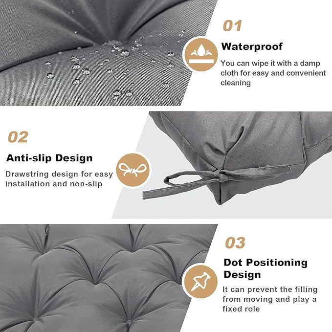 Porch Replacement Swing Cushions for Outdoor: 2-3 Seater Garden Waterproof Patio Bench Cushion with Ties - 4" Thick Swing Chair Cushion for Backyard Furniture Loveseat