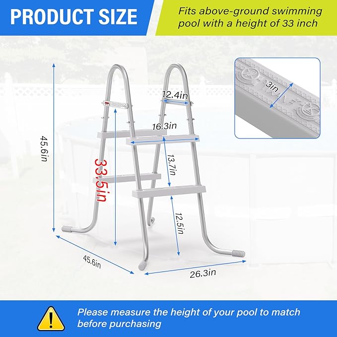 33" 2-Step Steel Frame Above Ground Swimming Pool Ladder,Heavy Duty Double Sided Removable Pool Steps,Pool Ladder Steps with Non-Slip Plastic Steps for Entry and Exit