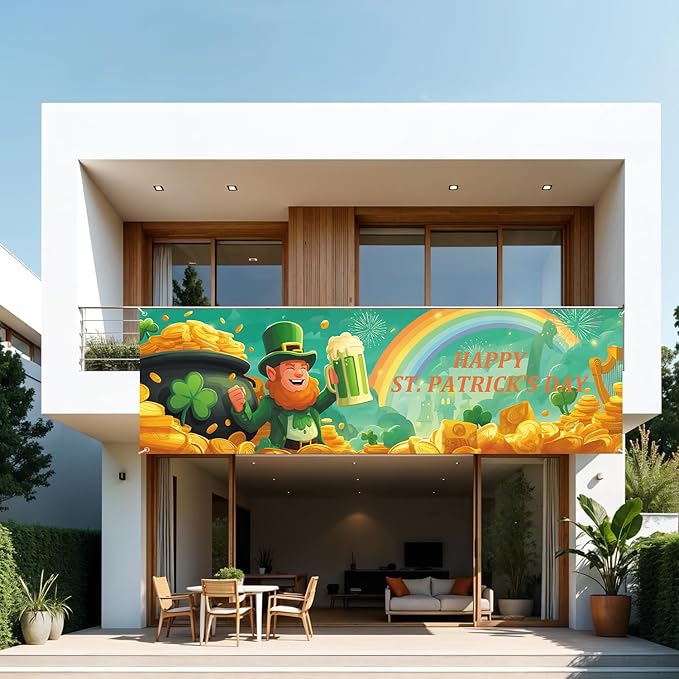 10x3 ft Extra Large Happy St. Patrick's Day Banner Outdoor 115''x35'' Happy St. Patrick's Day Banner for Fence Outside Garden Large Banners Yard