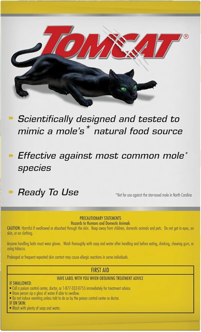 Tomcat Mole Killer(a) - Mimics Natural Food Source, Kills with a Single Feeding, Mole Killer for Lawns and Yards, 12 Worm Baits