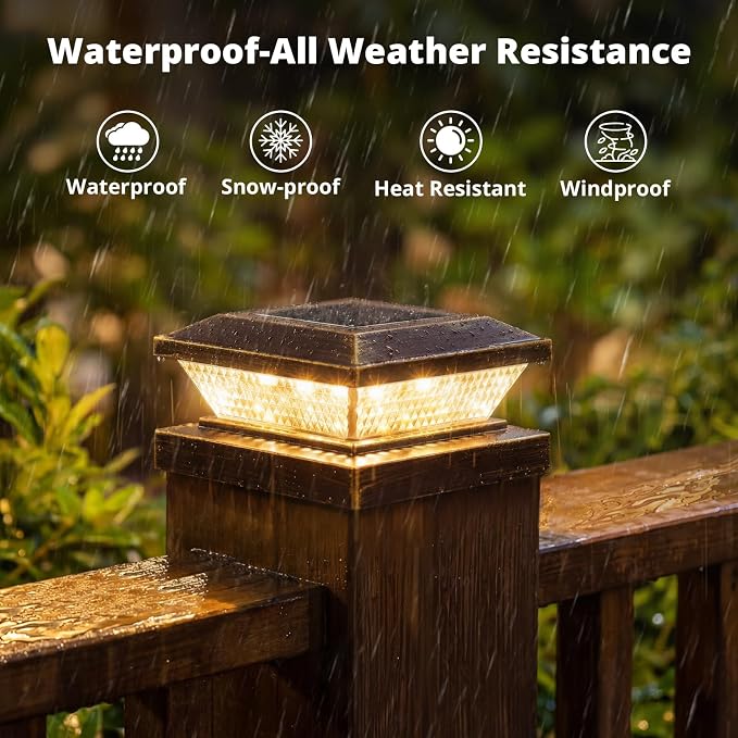 Mlambert 4x4 Solar Post Cap Lights Outdoor 8 Pack, Waterproof Solar Fence Light for Wooden/Vinyl Post, 2 Color Outside Deck Patio Porch Decor, Brown