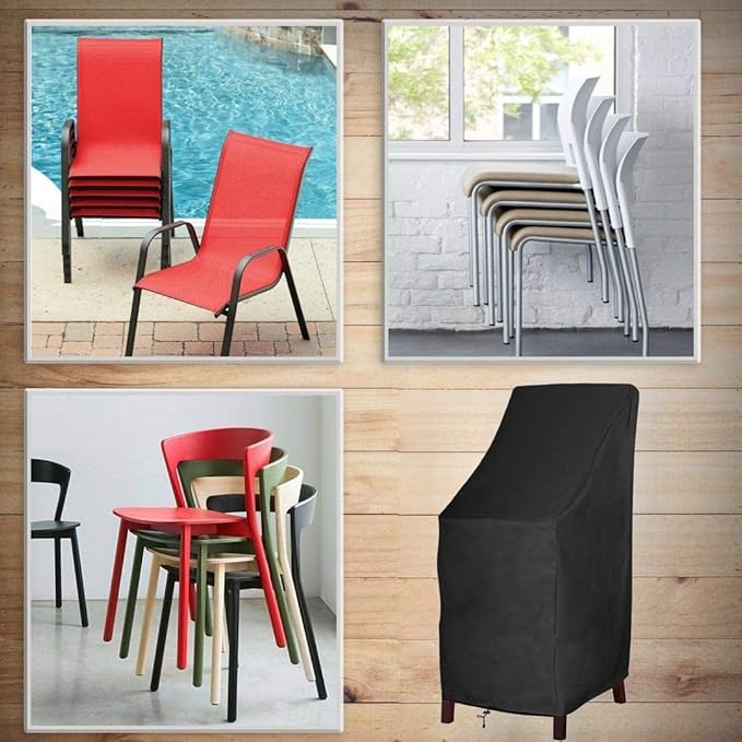 High Back, Stackable Outdoor Chair Covers, 600D Oxford Waterproof Heavy Duty Tall Barstool Covers, Storage Bag Included, 27W x 27D x 49H Inches,1 Pack