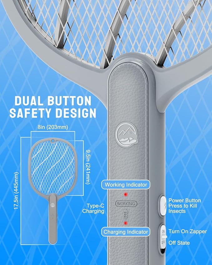 Mosiller Electric Fly Swatter, 3800V Handheld Bug Zapper Racket, Type-C Rechargeable, Mosquito Zapper for Indoor Outdoor, 3-Layer Safety Mesh, Easy to Use, Lightweight (Basic 2 Pack)