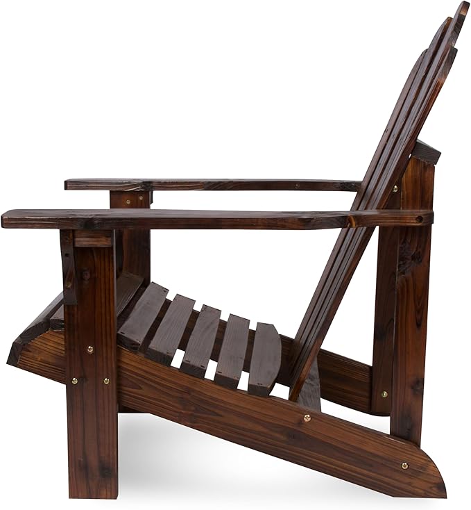 Shine Company Westport Wooden Adirondack Chair, Outdoor Patio Firepit Chairs, Back & Seat Pre-Assembled, Burnt Brown
