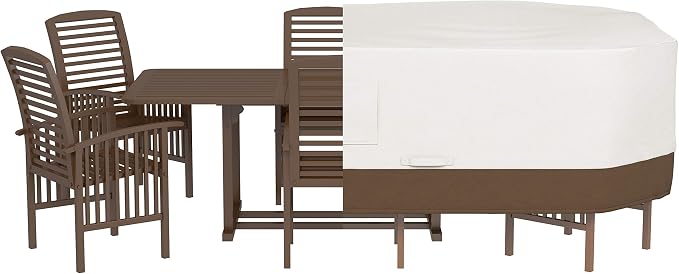 Amazon Basics Outdoor Patio Furniture Cover, Waterproof, UV Resistant, Weather Protection with Secure Straps, Large, Beige/Tan, 110" x 84"