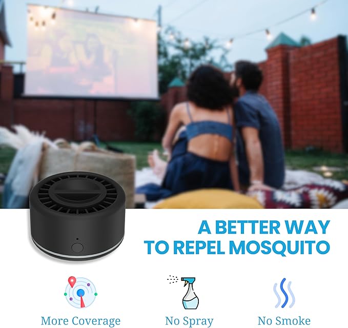 Mosquito Repellent Outdoor Patio, Recharageable Mosquito Repeller 2 Plant-Based Refills, Ready-to-use Mosquito Repeller Device for Camping Outing(Black, Pack of 2)