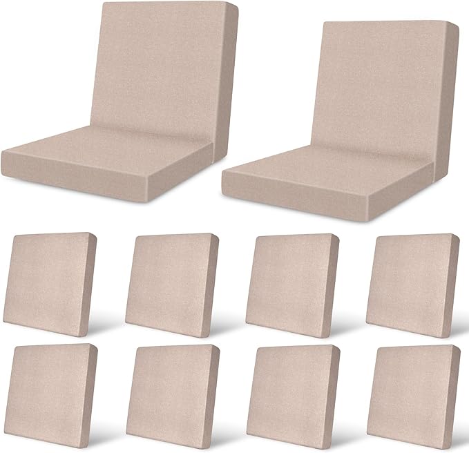 pickyNproud 12Pcs Patio Cushion Covers Stretch Outdoor Couch Cushions Slipcovers Replacement Washable Furniture Protector with Elastic Bottom Sofa Chair Seat Cover, Blush Khaki