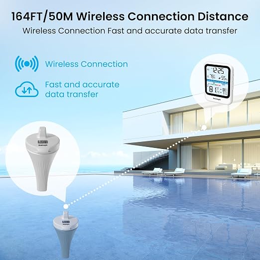 Sainlogic Floating Pool Thermometer, Wireless with High Precision and Easy Read, IP68 Waterproof for Outdoor Swimming, Hot Tub, Pond, Fish Tank, Patio and Aquarium