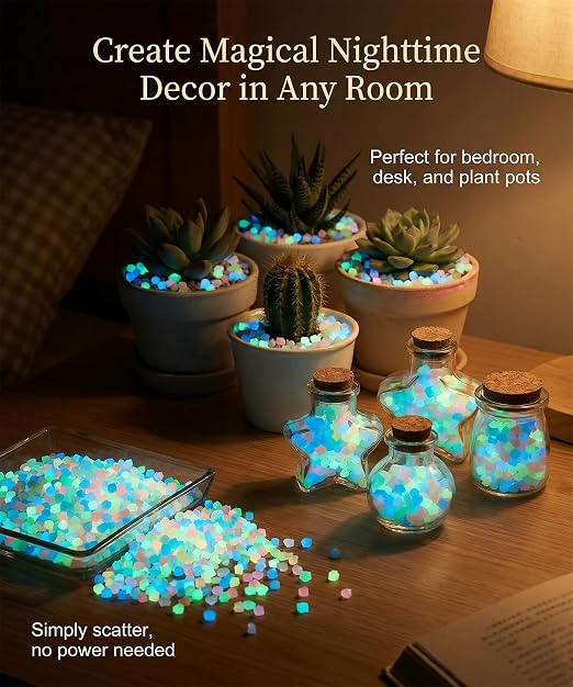 Glow in The Dark Stones,Outdoor Glow Rocks for Landscaping 4.4LB | 80000PCS, 0.07-0.2in non-toxic resinn, Long luminous time, waterproof & weather-resistant for yard, pool and fish tank decor.