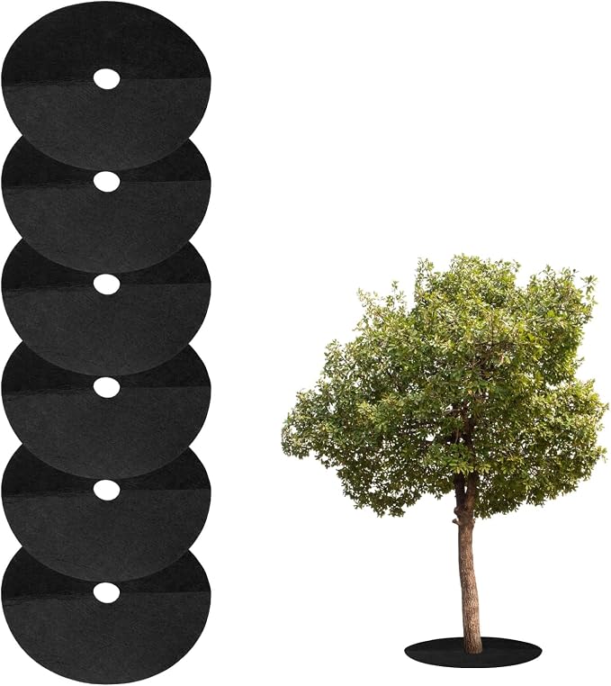 HARFINGTON 6pcs Tree Mulch Ring 9.8 Inch Non-Woven Round Tree Protector Weed Barrier Mat Plant Cover Rings for Weed Grass Control Root Protection, Black
