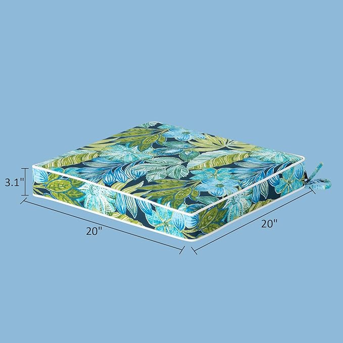 COZYVIDA Outdoor Chair Cushions Set of 4, 20"x20" Square Seat Pads with Tie Straps and YKK Zippers, 30D High-Density Foam, Water-Resistant Fabric,UV-Resistant 1000+ Hrs