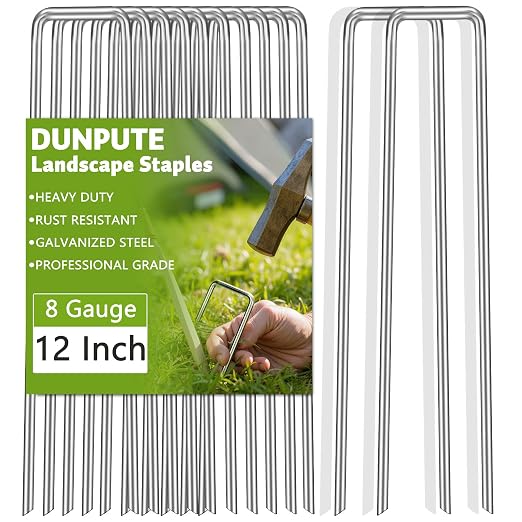 Heavy Duty 12 Inch Galvanized Landscape Staples Stakes, DUNPUTE 15 Pack 8 Gauge Garden Metal Stakes, Ideal for Weed Barrier Stakes, Drip Irrigation Tubing, Landscape Fabric, Lawn and Ground Securing