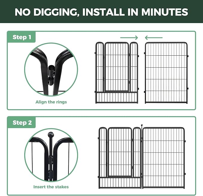 FXW Garden Fence Outdoor for the Yard – 40in(H) x 36.4ft(L) Heavy Duty Metal Animal Barrier for Dog, No Dig Decorative Dog Fence, 16 Panels, Black