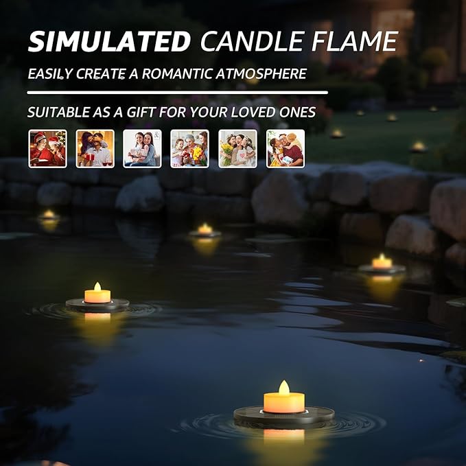 Solar Floating Pool Lights, 3-Pack Solar-Powered Float Candles Lamps Tea Light for Pond Party Garden Backyard Outdoor Decor