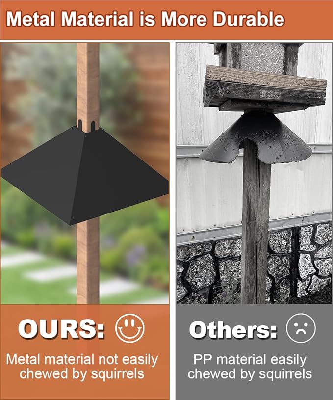 Metal Squirrel Baffle for 4x4 Post, Outside Wooden Pole Mount Squirrel Guards for Bird Feeders, 17 Inch Squirrels Deterrents Stopper to Deter Racoons, Black, 1pcs, (Patented No.: D1069260)