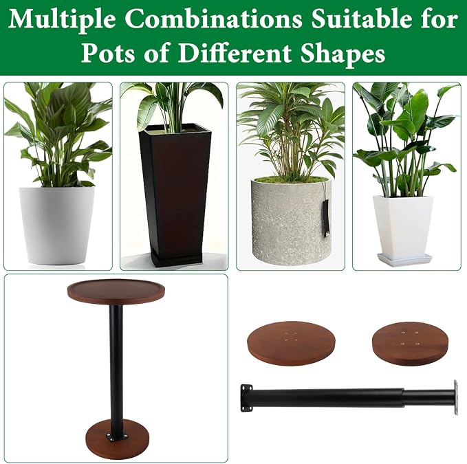 LUTTY Wooden Adjustable Plant Risers for Inside Pot,7.9-13.8 inches Tall Tapered Plant Riser Fill Bottom of Tall Flower Pots and Large Plants Containers, Rise Filler Riser of Flower Pots