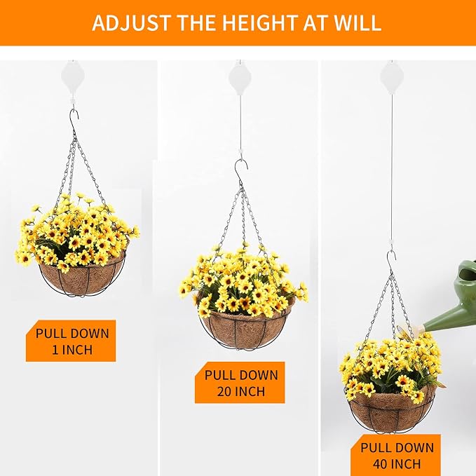 5PCS Heavy Duty Retractable Plant Hanger, Upgraded Plant Pulleys, Easy to Raise & Lower for Hanging Plants, Flower Pots, Hanging Planters, Bird Feeders (White-5PCS)