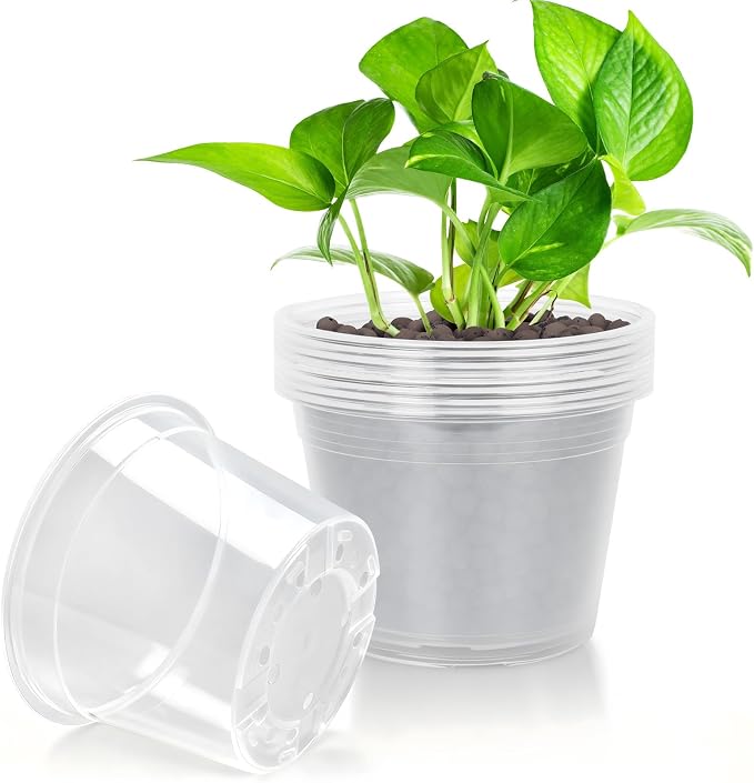 8 Inch Large Clear Nursery Pots with Drainage, 10 Pack Plastic Pots for Plants, Clear Plant Seedling Pots for Indoor & Outdoor Gardening (8 inch)