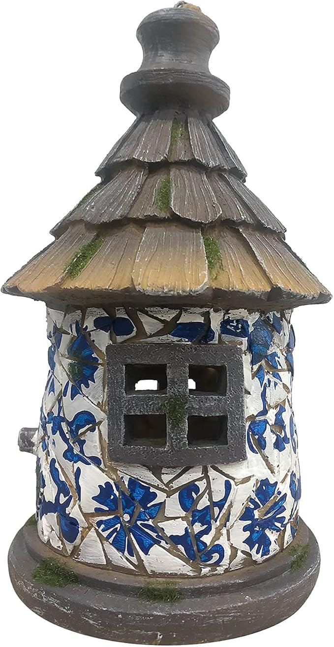 OUSHUAI Bird House for Outdoor with Pole Garden Decor Hanging Birdhouses Weatherproof BirdNest for Outside Bluebird, Finch, Wren, Chickadee, Wild Birds Big Size Resin White Bule