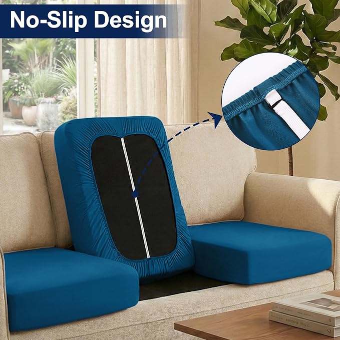 Smiry Waterproof Patio Cushion Covers, Stretch Outdoor Couch Slipcovers Replacement Washable Furniture Protector Sofa Chair Seat Cover for Dogs and Pets (14 Pcs, Peacock Blue)