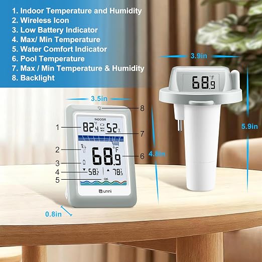 Wireless Pool Thermometer Floating Easy Read, Waterproof IPX8 Digital Water Temperature Thermometers Bath Thermometers for Swimming Pool, Pond, Hot Tub, Spa, Aquarium 02