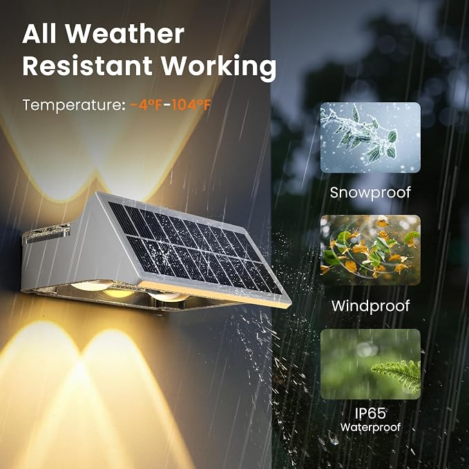 JOFIOS Solar Fence Lights Outdoor,8Pack,Warm White+RGB 9 Colors,1200mAh,Up and Down Fence Lights Solar Powered Waterproof,Solar Wall Lights for Fence,Backyard,Porch（White）