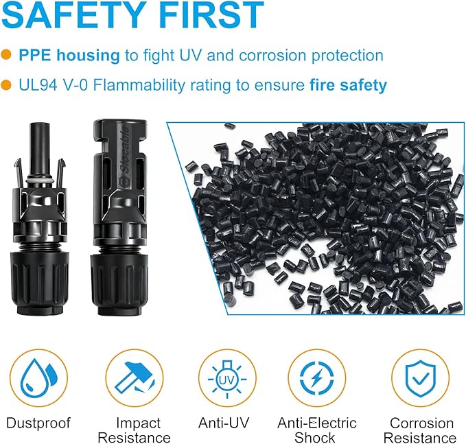 8AWG Solar Copper Aluminum Transition Connectors, IP67 Waterproof 1500V 40A, Male and Female Plug for Solar Cable (CU-AL, 5pairs)