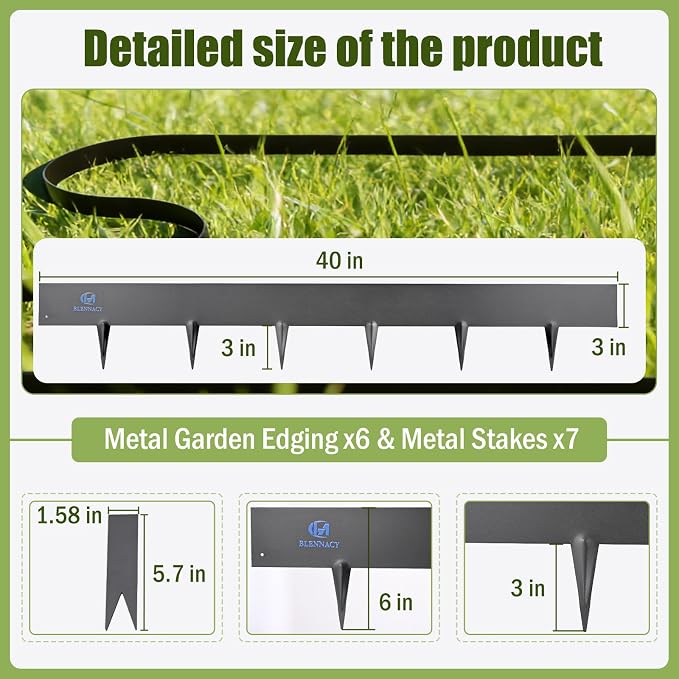 20ft.Metal Landscape Edging 6 Pack 6 inch,Steel Garden Edging with a Pair of Gloves and 7 Stakes, Galvanized Steel Landscape Edging for Fence, Yard Pathway, Flower Beds (40" L x 6" H Each, Black)