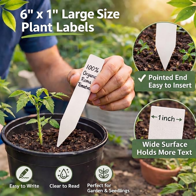 1000 Pcs 6 Inch Plastic Plant Labels Waterproof Garden Plant Tags Markers for Seedlings Greenhouse Accessories Outdoor Indoor Pot Garden Stake Essentials(White)