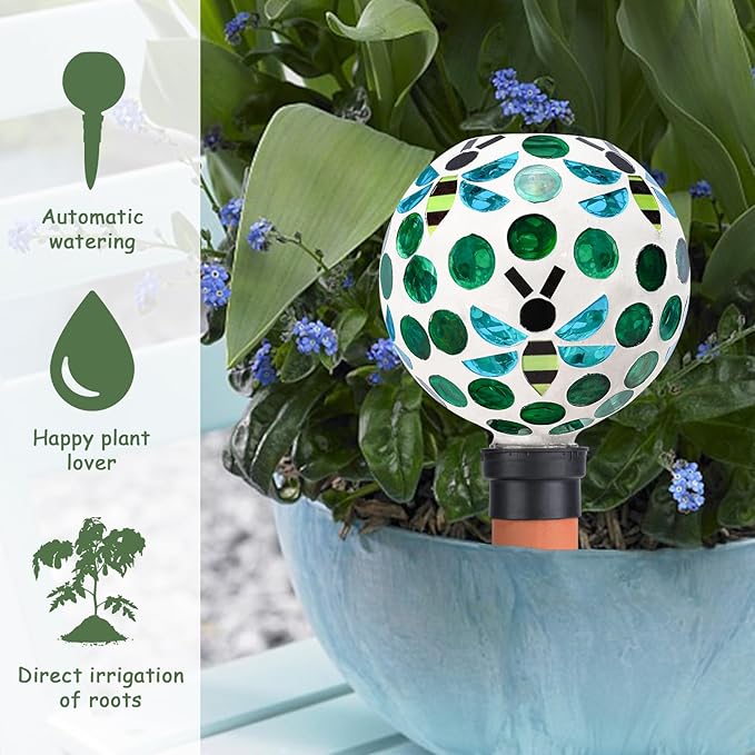 Terracotta Plant Watering Globes Mosaic Self Watering Spikes 2 Pack for Indoor Outdoor Plants Automatic Plant Waterer Plant Watering Devices for Garden Home Decor