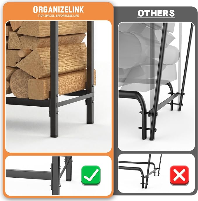 8ft Firewood Rack Outdoor with Cover, Heavy Duty Square Metal Wood Storage Log Holder Stacker, Indoor/Outdoor Use