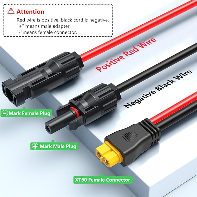 Vansdon 10AWG Solar to XT60 Cable, XT60 Solar Cable 10Ft XT60 Adapter Extension Cable for RV Power Station