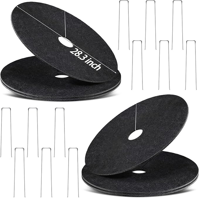 6 Pack Non-Woven Tree Mulch Ring 28.3 Inch Degradabl Tree Protection Mat Weed Barrier Round Mats with 12 Staples Stakes for Weed Growth RootProtection Resistant and Reusable