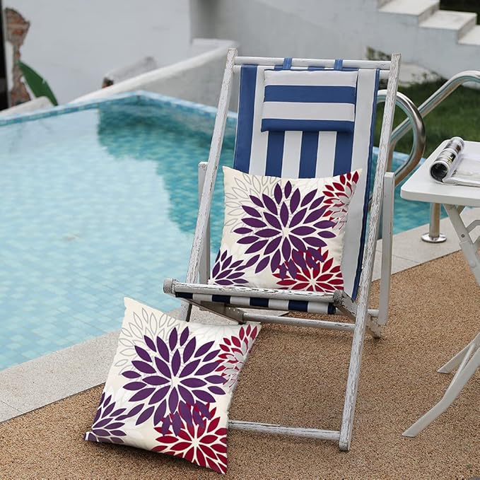 DFXSZ Purple Wine Red Flower Pillow Covers 16x16 Inch Set of 2 Outdoor Throw Pillows Outdoor Waterproof Decor for Living Room Sofa Patio Funiture Garden Floral Polyester Pillow Covers 002T16