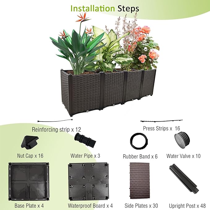 Large Planters for Outdoor Plants Rectangular Raised Garden Bed Elevated Planter Boxes Patio Balcony Deck for Planting Flowers, Vegetables, Tomatoes, and Herbs