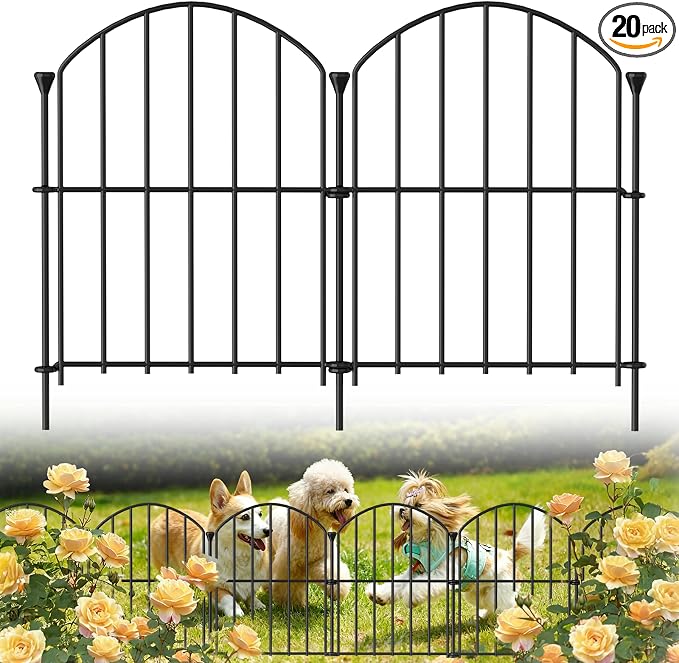 20 Pack Decorative Garden Fence Panels, 17in(H) x 21ft(L), Rustproof Metal No Dig Fence, Animal Barrier for Dogs & Rabbits, Anti Digging Fencing for Flower Bed Edging, Yard, Patio & Outdoor