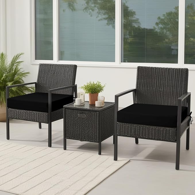 idee-home Outdoor Chair Cushions for Patio Furniture, Outdoor Seat Cushion | Waterproof Hampton Bay Deep Seat Replacement Couch Cushions for Garden Lawn Backyard Deck 24 x 26 Black