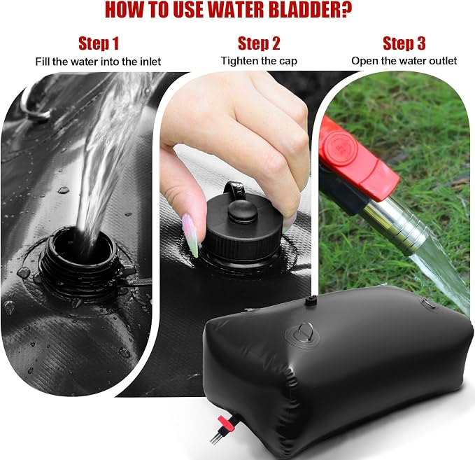 400 L/105.7 Gallon Water Storage Bladder, Foldable Portable Water Bladder Tank, Large Capacity Water Bag Container for Camping, Truck, RV, Emergency, Outdoor-Black