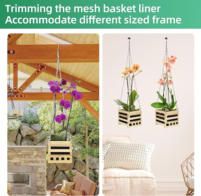 4 Sets Wooden Orchid Wall Planters Wood Orchid Hanging Planter with Hangers Wooden Plant Hanger Orchid Basket with Chain for Indoor or Outdoor Including 4 Adjustable Mats (4+6+8+10inch)