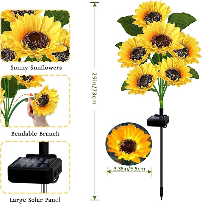 VOOKRY Solar Lights Outdoor, 6 Pack with 36 Sunflower Lights, Waterproof Solar Flowers Garden Decor, Birthday Gifts for Mom Women Grandma, Sunflowers Yard Decoration for Lawn Backyard Patio Flowerbed