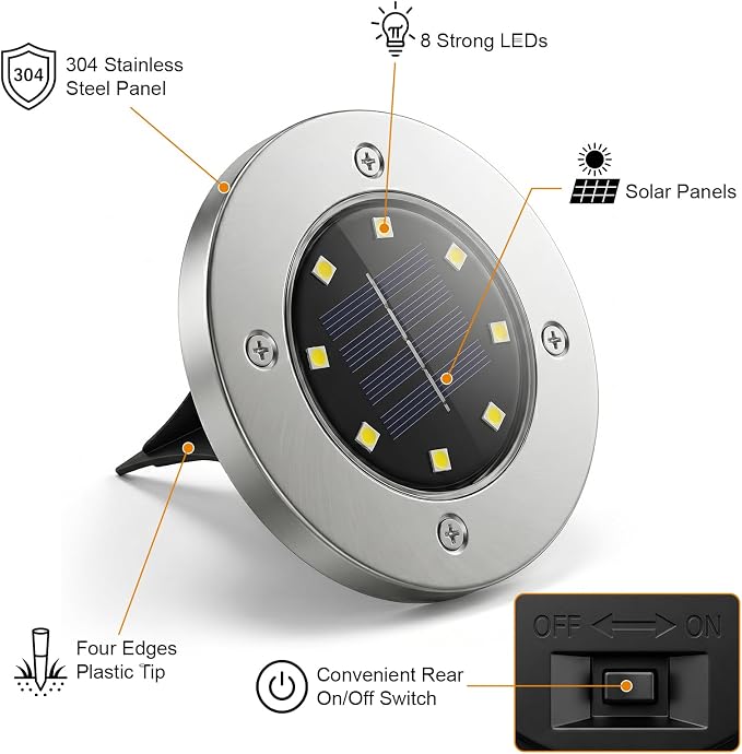 OULONGER 4.6in Solar Ground Lights 10 Packs, Garden Solar Outdoor Waterproof Pathway Bright In-Ground Landscape Lights for Patio, Lawn, Yard, Driveway, Step and Walkway Warm Light