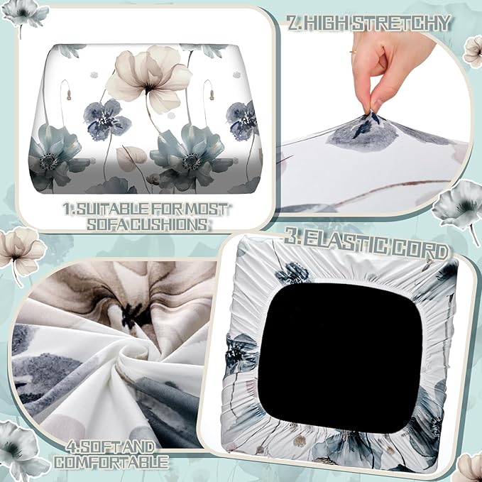Hosuly 8 Pcs Spring Wildflower Sofa Cushion Cover for Patio Blue Summer Floral Stretch Outdoor Sofa Seat Cushions Cover Tropical Flower Indoor Replacement Couch Chair Slipcover Flexibility