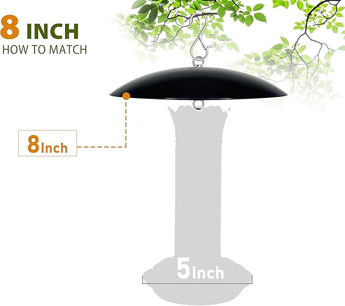 8" Mini Bird Feeder Rain Guard, Hummingbird Feeder Shade Dome Cover, for Small Feeders, Works with Ant Guards (Black), 2 Pack