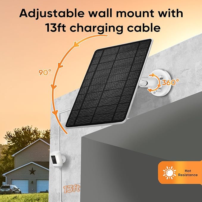 Solar Panel Security Camera Compatitable with Ring Solar Spotlight Cam/Pro/Plus Battery,IP66 Waterproof, Type C and USB Port,9.8ft Cable White