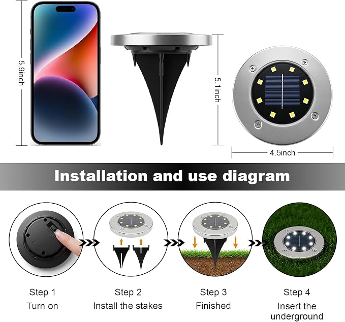 OULONGER 4.6inch Solar Lights Outdoor Waterproof,10Pack Solar Lights for Outside,Solar Garden Lights Landscape Lighting for Patio Pathway Lawn Yard Deck Driveway Walkway(White Light)