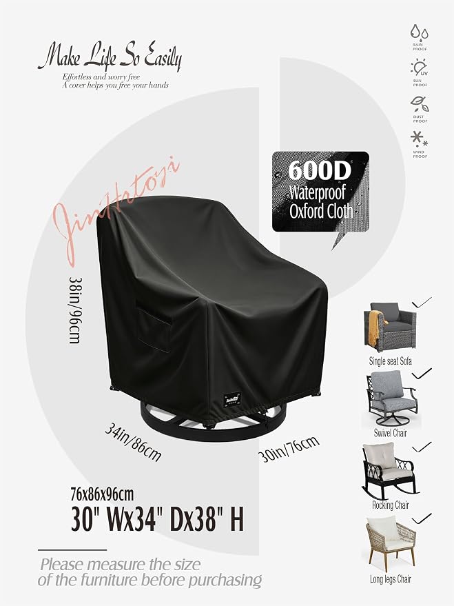 JinHrtoyi Outdoor Chair Covers 2 Pack,30Wx34Dx38H inches Patio Chair Cover,100% Waterproof Heavy Duty Outdoor Furniture Covers Waterproof,Black Minimalism Style Patio Furniture Cover